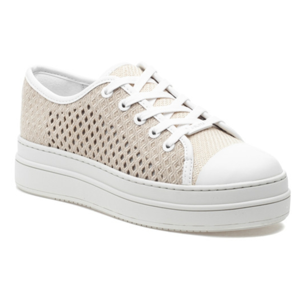 J/Slides Natasha Nude Crochet Platform Leather Lined Sneakers